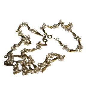 vintage goldtone seed pearl necklace and bracelet set